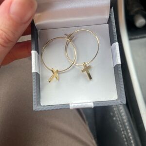Gold Cross Hoop Earrings